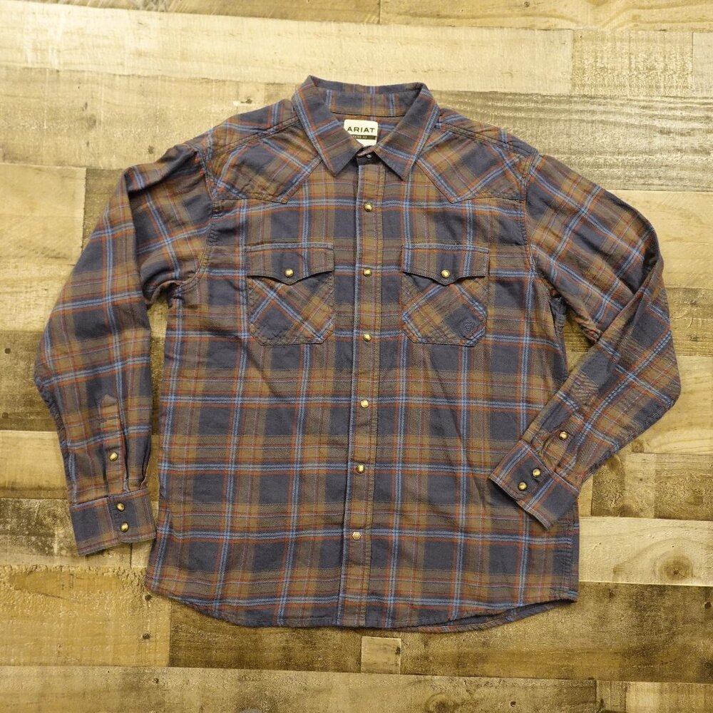 Ariat Hendrix Retro Snap Western Shirt Men’s XL Blue Brown Plaid Cowboy